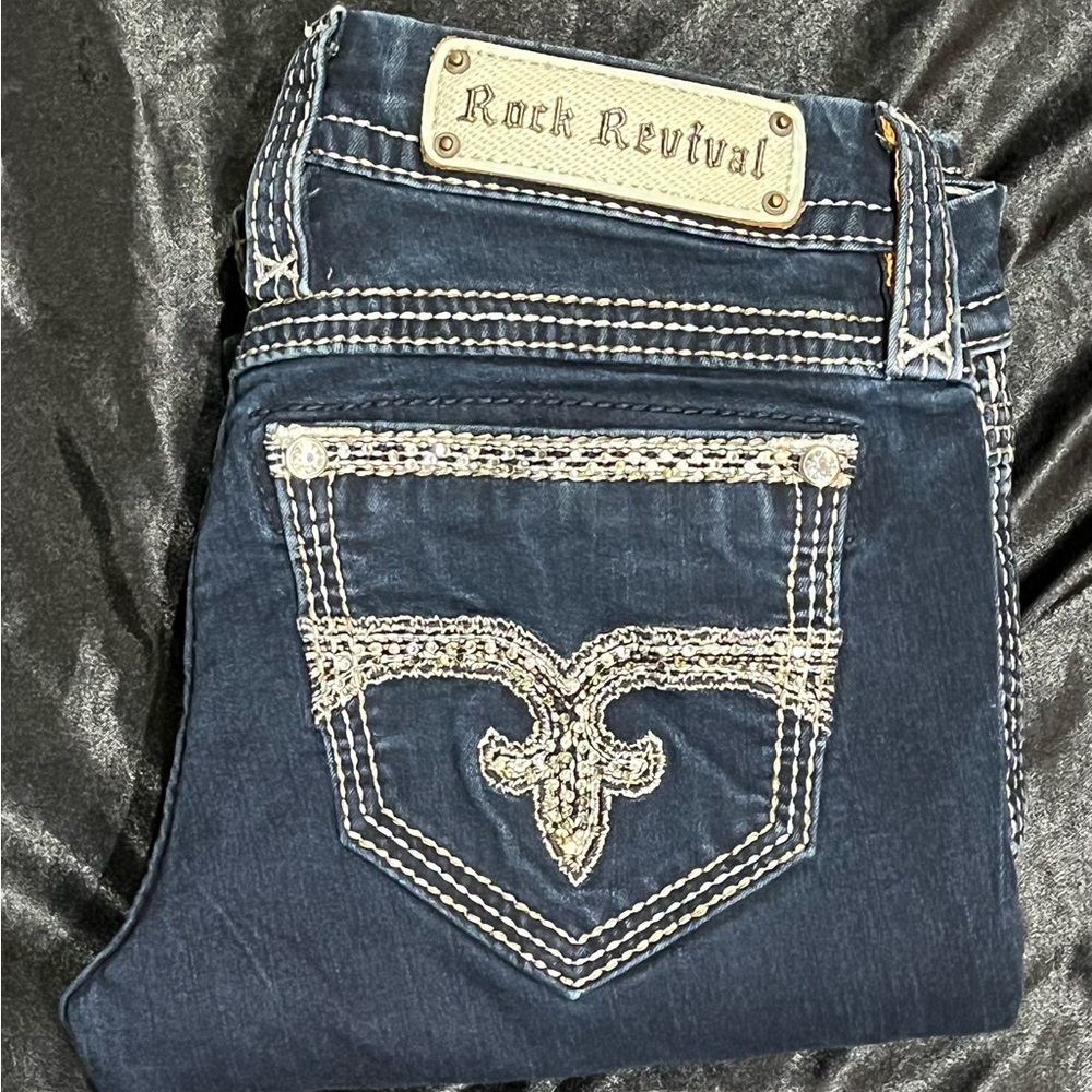 Rock Revival Dark Blue Jeans with White Stitching (AMANDA Easy Boot)